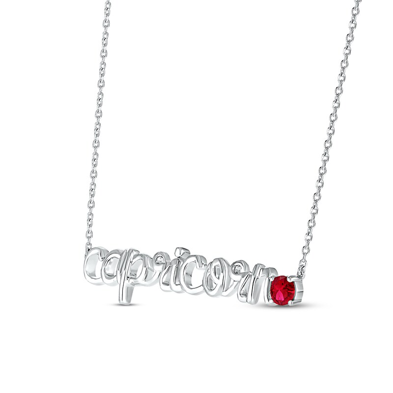 Lab-Created Ruby Zodiac Capricorn Necklace 10K White Gold 18"