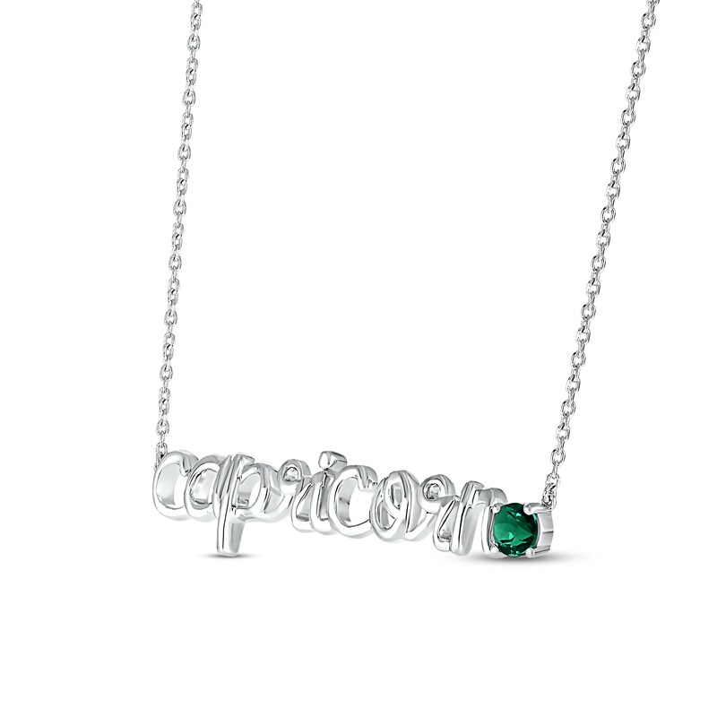 Lab-Created Emerald Zodiac Capricorn Necklace 10K White Gold 18"