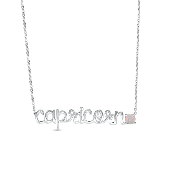 Lab-Created Opal Zodiac Capricorn Necklace 10K White Gold 18"