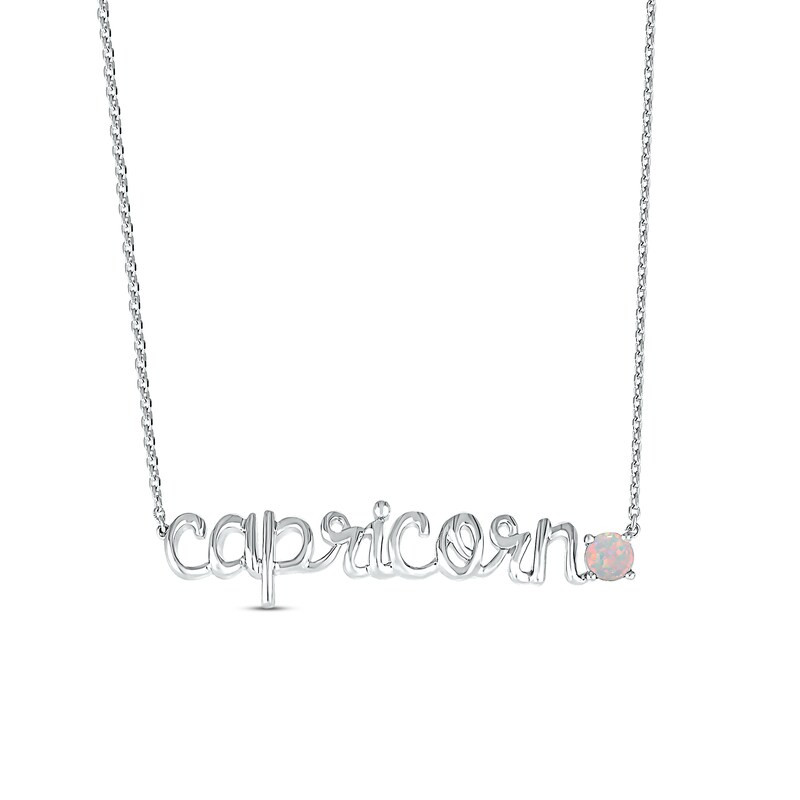 Lab-Created Opal Zodiac Capricorn Necklace 10K White Gold 18"