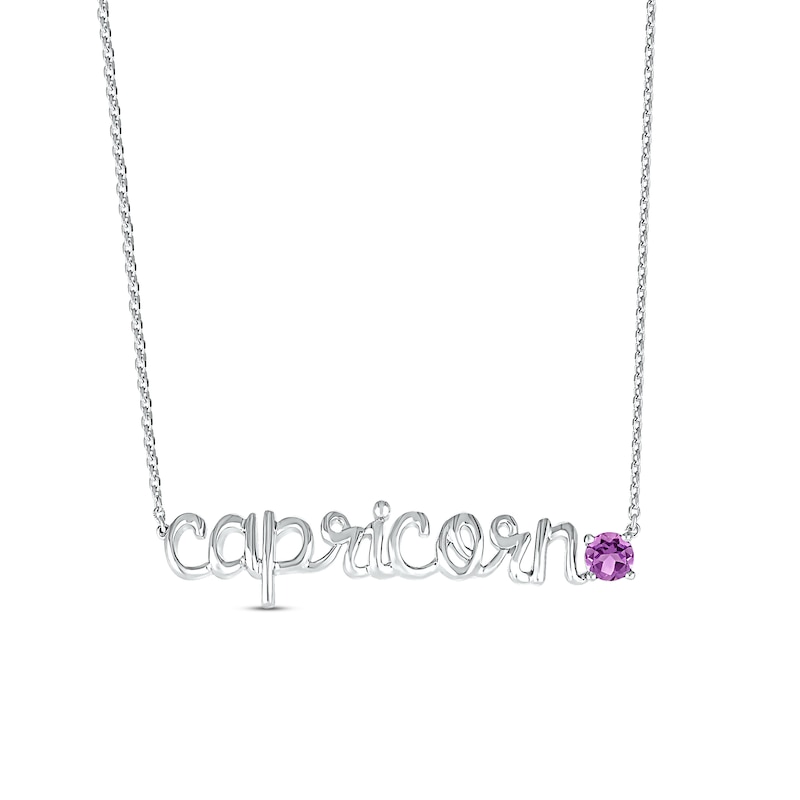 Main Image 1 of Amethyst Zodiac Capricorn Necklace 10K White Gold 18"