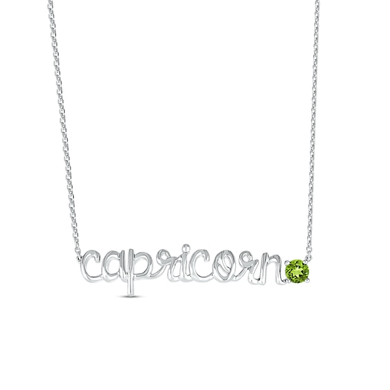 Peridot Zodiac Capricorn Necklace 10K White Gold 18"