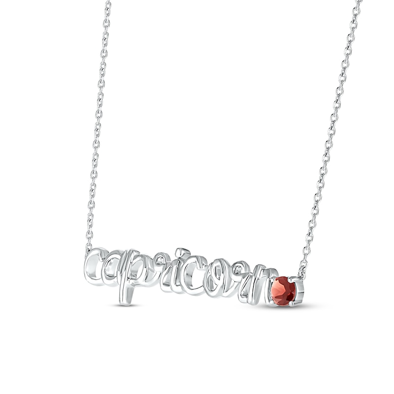 Garnet Zodiac Capricorn Necklace 10K White Gold 18"