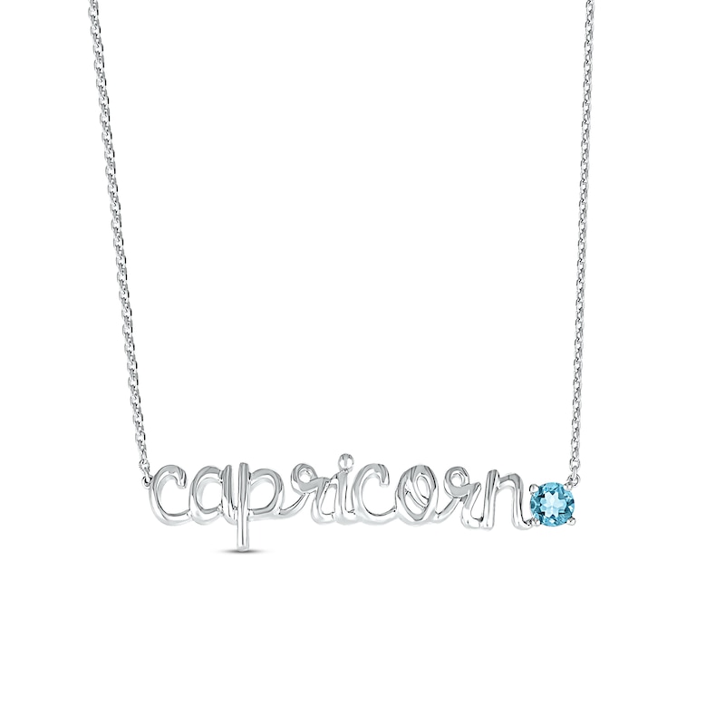 Swiss Blue Topaz Zodiac Capricorn Necklace 10K White Gold 18"