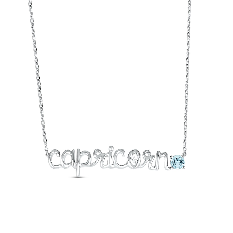 Aquamarine Zodiac Capricorn Necklace 10K White Gold 18"