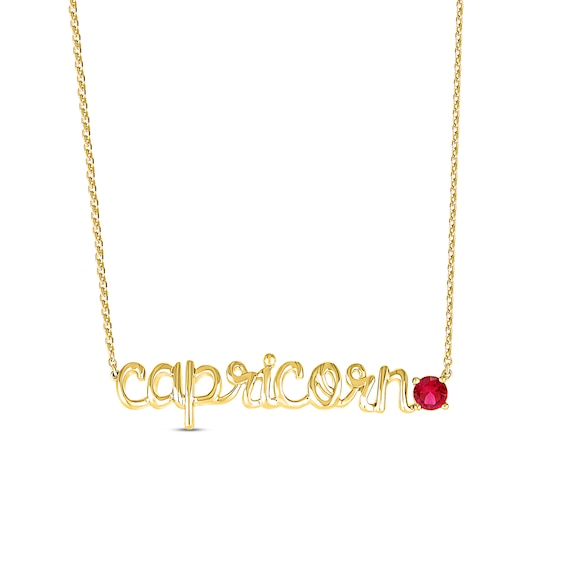Lab-Created Ruby Zodiac Capricorn Necklace 10K Yellow Gold 18"