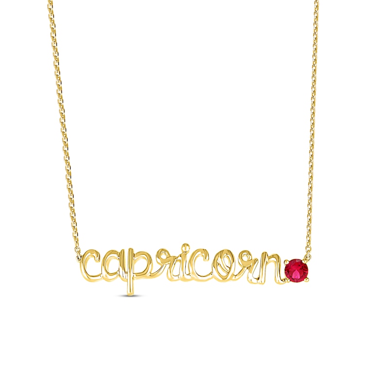 Main Image 1 of Lab-Created Ruby Zodiac Capricorn Necklace 10K Yellow Gold 18&quot;