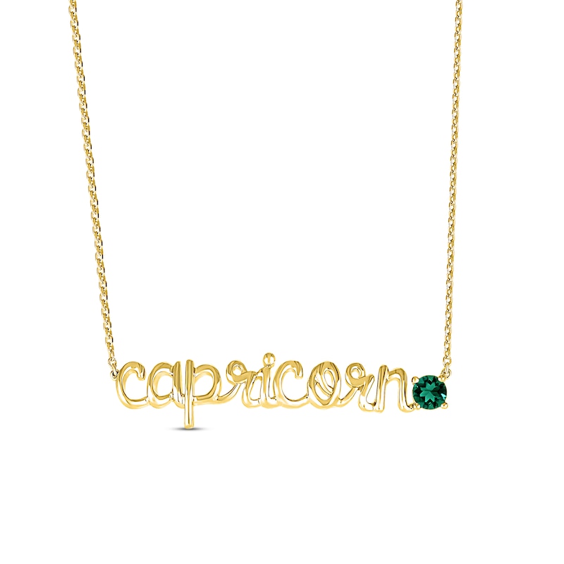 Lab-Created Emerald Zodiac Capricorn Necklace 10K Yellow Gold 18"