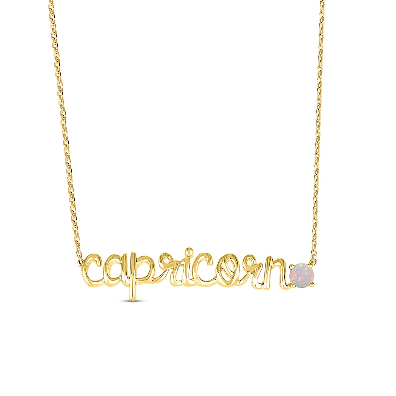Main Image 1 of Lab-Created Opal Zodiac Capricorn Necklace 10K Yellow Gold 18"