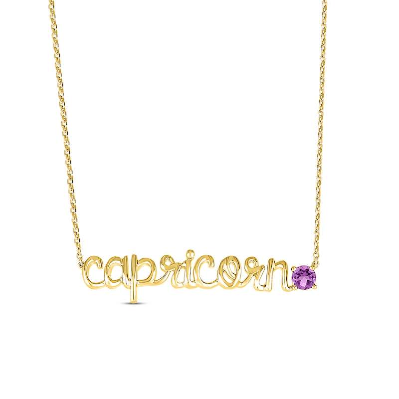 Amethyst Zodiac Capricorn Necklace 10K Yellow Gold 18"