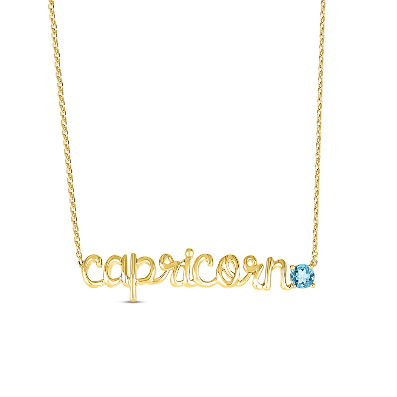 Swiss Blue Topaz Zodiac Capricorn Necklace 10K Yellow Gold 18"