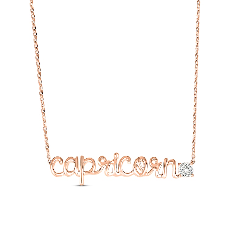 White Lab-Created Sapphire Zodiac Capricorn Necklace 10K Rose Gold 18"