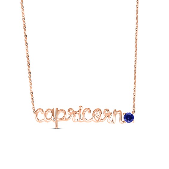 Blue Lab-Created Sapphire Zodiac Capricorn Necklace 10K Rose Gold 18"