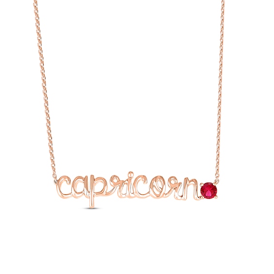Lab-Created Ruby Zodiac Capricorn Necklace 10K Rose Gold 18"