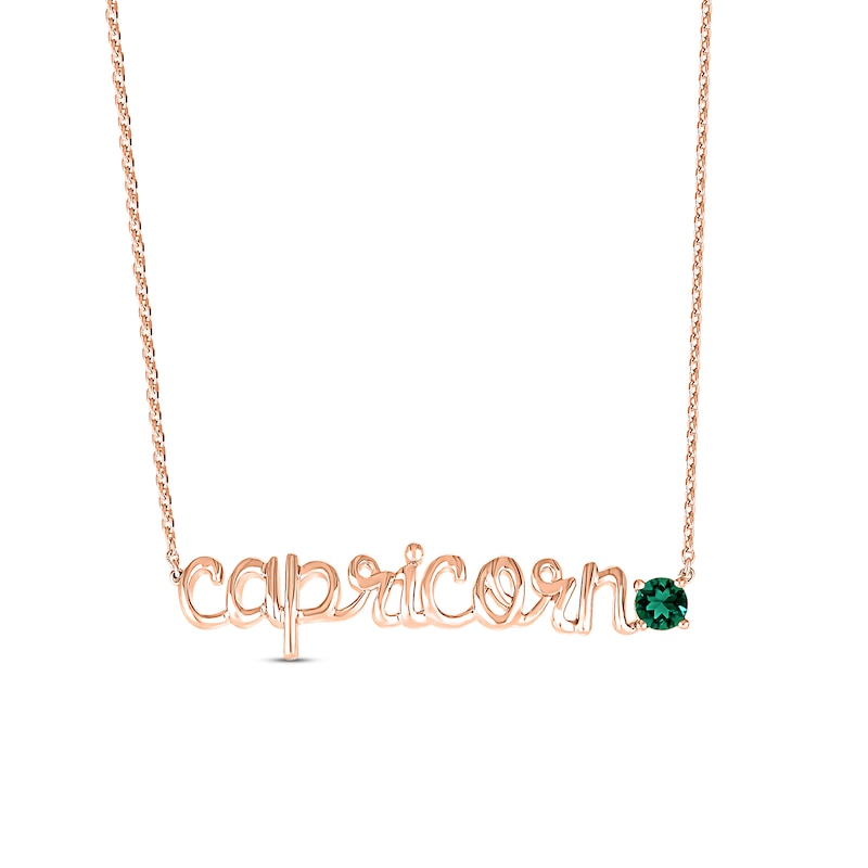 Main Image 1 of Lab-Created Emerald Zodiac Capricorn Necklace 10K Rose Gold 18"
