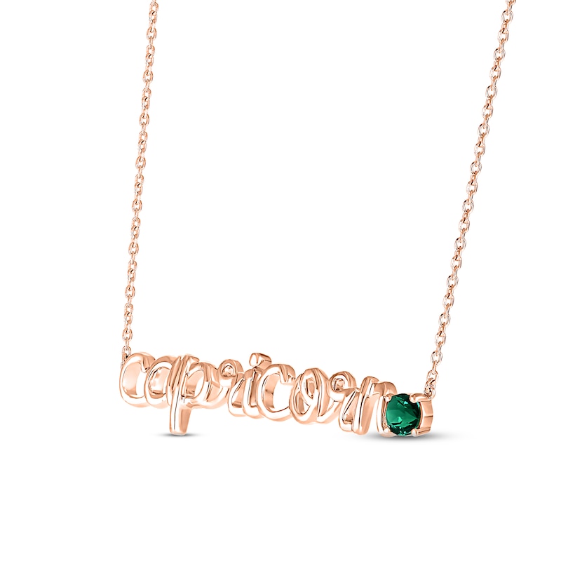 Main Image 2 of Lab-Created Emerald Zodiac Capricorn Necklace 10K Rose Gold 18"