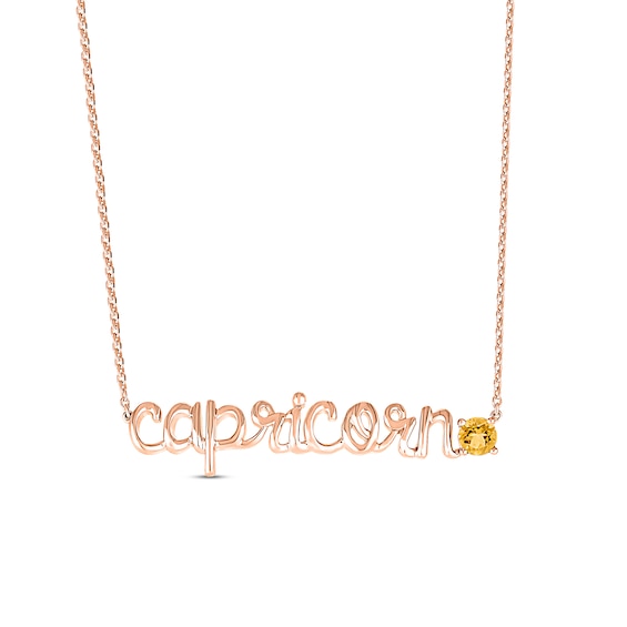 Citrine Zodiac Capricorn Necklace 10K Rose Gold 18"