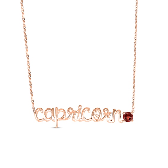 Garnet Zodiac Capricorn Necklace 10K Rose Gold 18"
