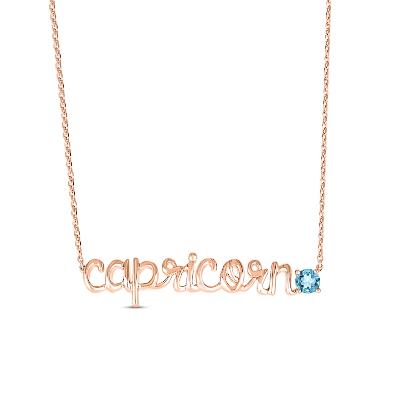 Main Image 1 of Swiss Blue Topaz Zodiac Capricorn Necklace 10K Rose Gold 18"