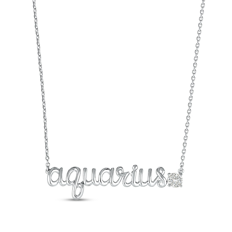 White Lab-Created Sapphire Zodiac Aquarius Necklace Sterling Silver