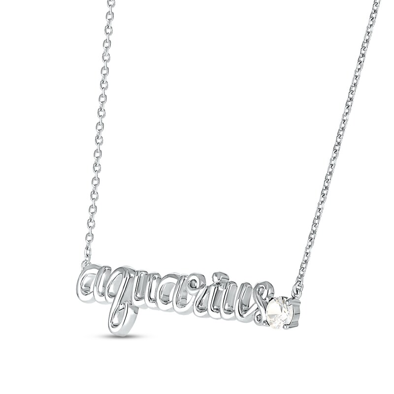 White Lab-Created Sapphire Zodiac Aquarius Necklace Sterling Silver