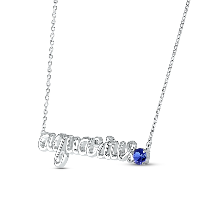 Blue Lab-Created Sapphire Zodiac Aquarius Necklace Sterling Silver 18"