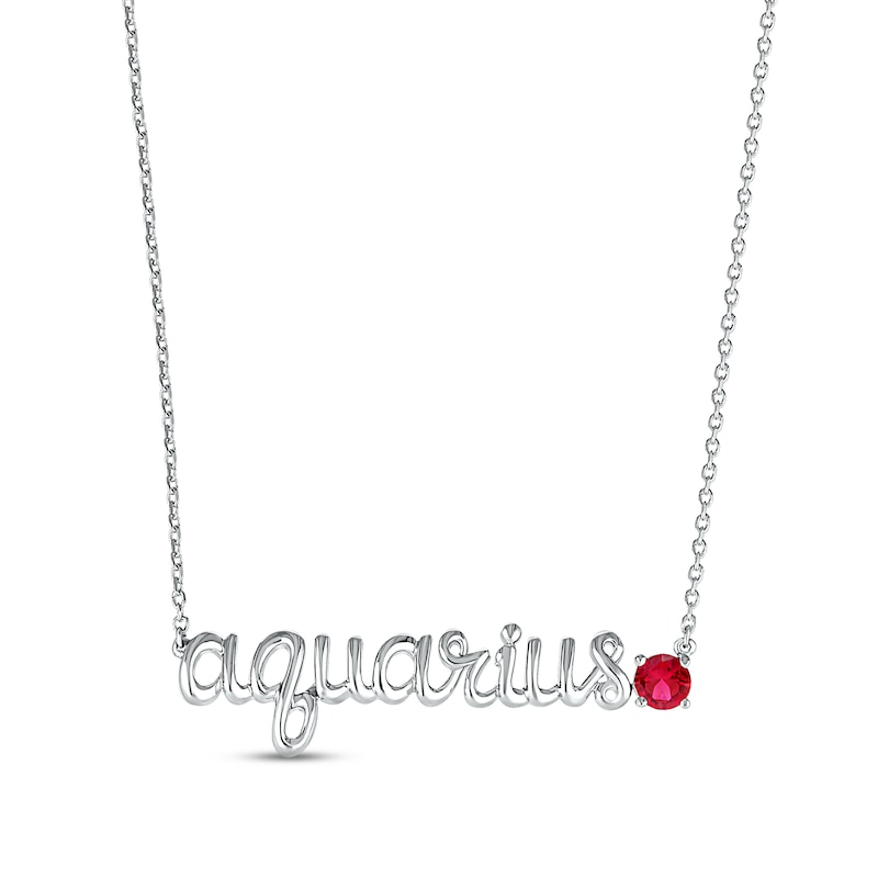 Lab-Created Ruby Zodiac Aquarius Necklace Sterling Silver 18"