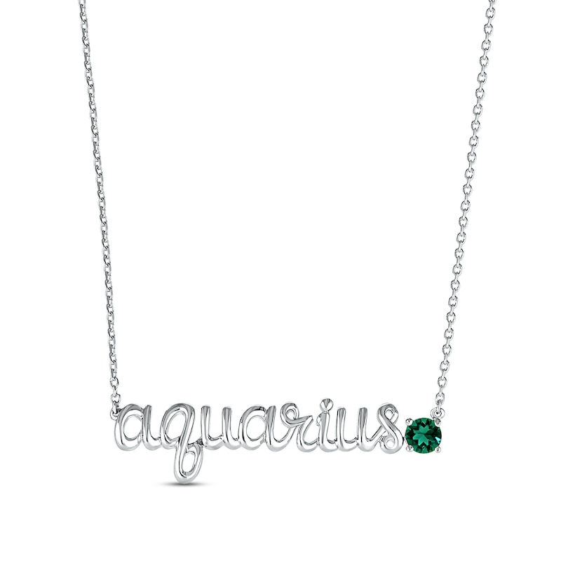 Lab-Created Emerald Zodiac Aquarius Necklace Sterling Silver 18"