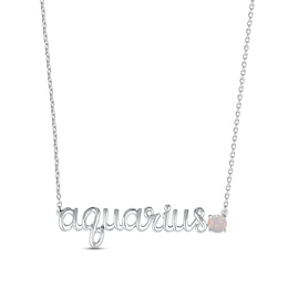 Lab-Created Opal Zodiac Aquarius Necklace Sterling Silver 18"