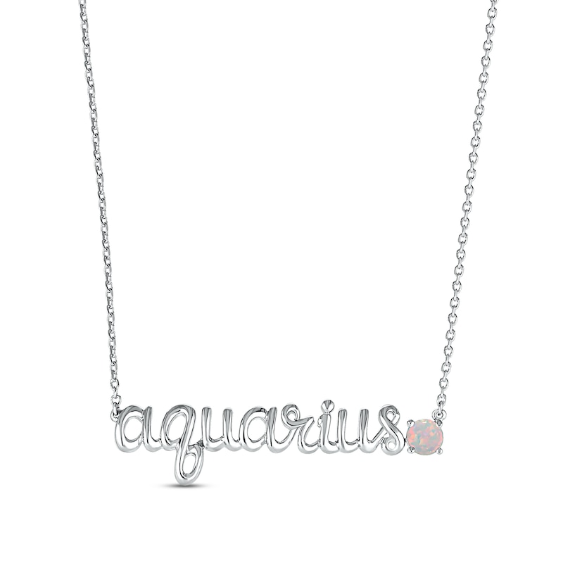 Lab-Created Opal Zodiac Aquarius Necklace Sterling Silver 18"