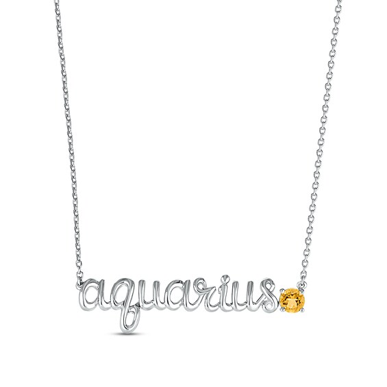Citrine Zodiac Aquarius Necklace Sterling Silver 18"