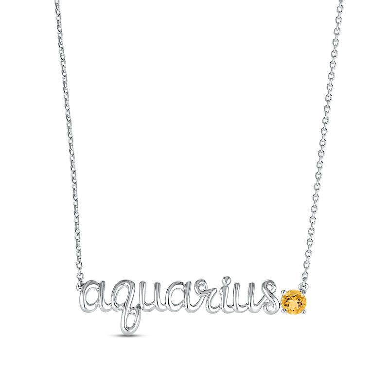 Citrine Zodiac Aquarius Necklace Sterling Silver 18"