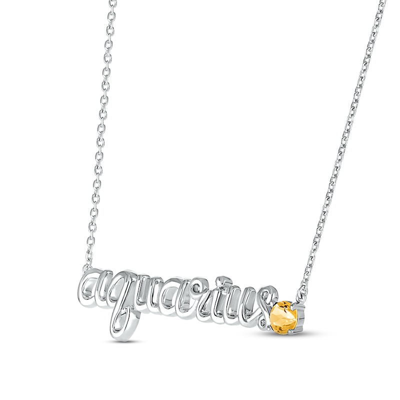 Citrine Zodiac Aquarius Necklace Sterling Silver 18"