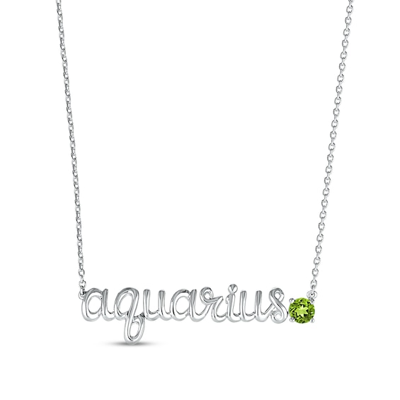 Peridot Zodiac Aquarius Necklace Sterling Silver 18"