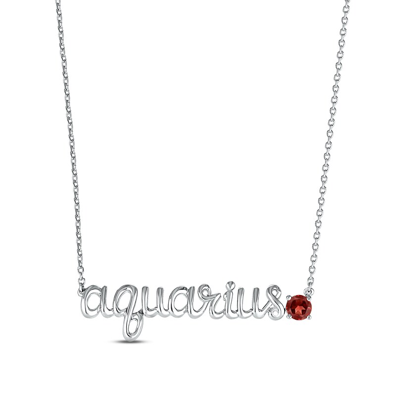 Garnet Zodiac Aquarius Necklace Sterling Silver 18"