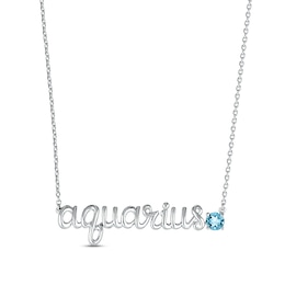 Swiss Blue Topaz Zodiac Aquarius Necklace Sterling Silver 18"