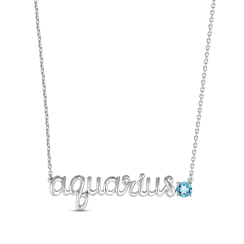 Swiss Blue Topaz Zodiac Aquarius Necklace Sterling Silver 18"