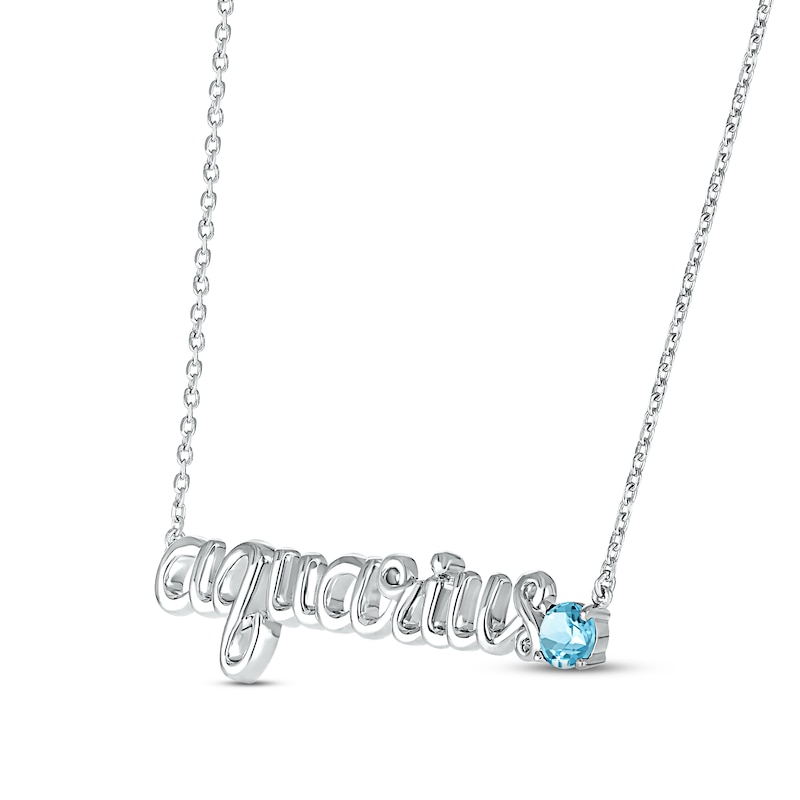 Swiss Blue Topaz Zodiac Aquarius Necklace Sterling Silver 18"