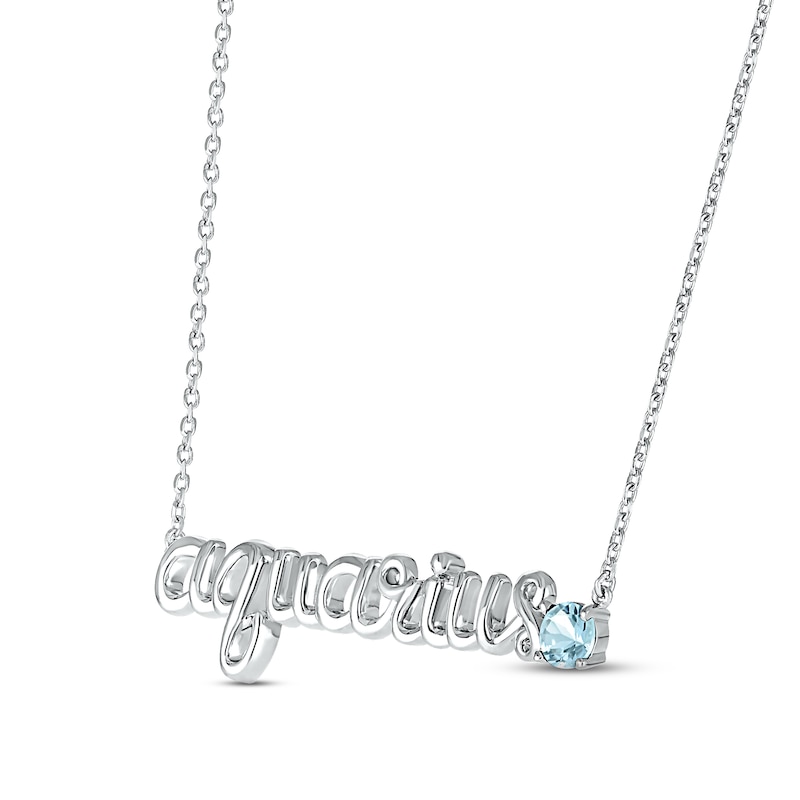 Aquamarine Zodiac Aquarius Necklace Sterling Silver 18"