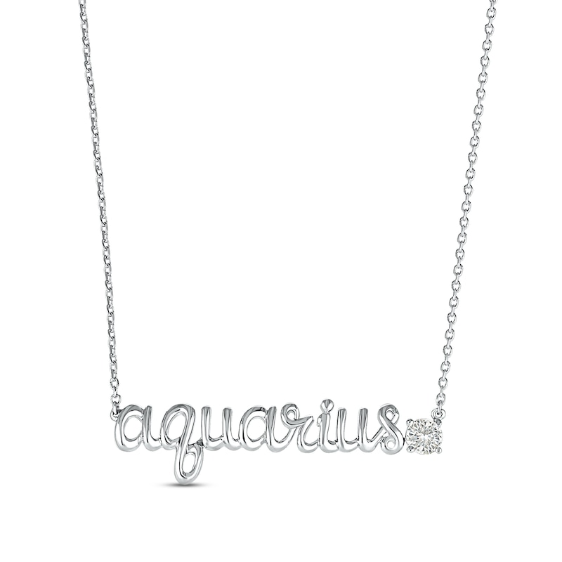 Main Image 1 of White Lab-Created Sapphire Zodiac Aquarius Necklace 10K White Gold 18&quot;
