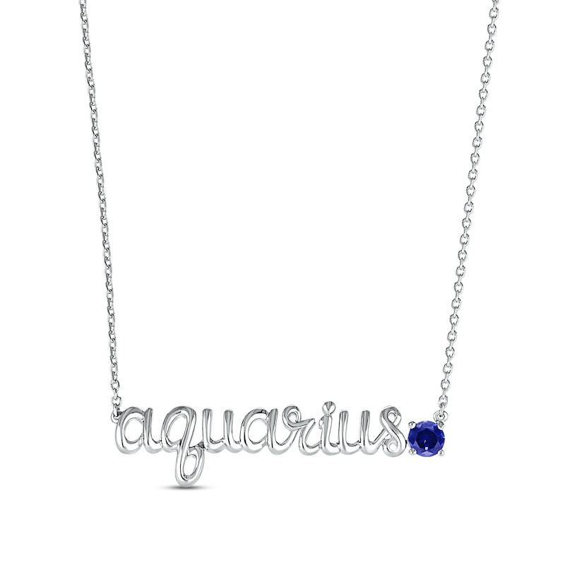 Blue Lab-Created Sapphire Zodiac Aquarius Necklace 10K White Gold 18"