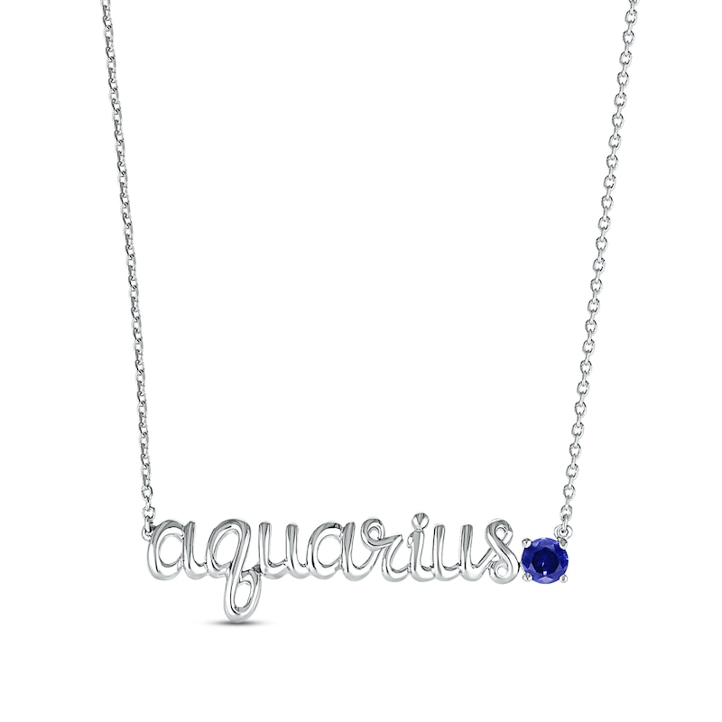Main Image 1 of Blue Lab-Created Sapphire Zodiac Aquarius Necklace 10K White Gold 18&quot;