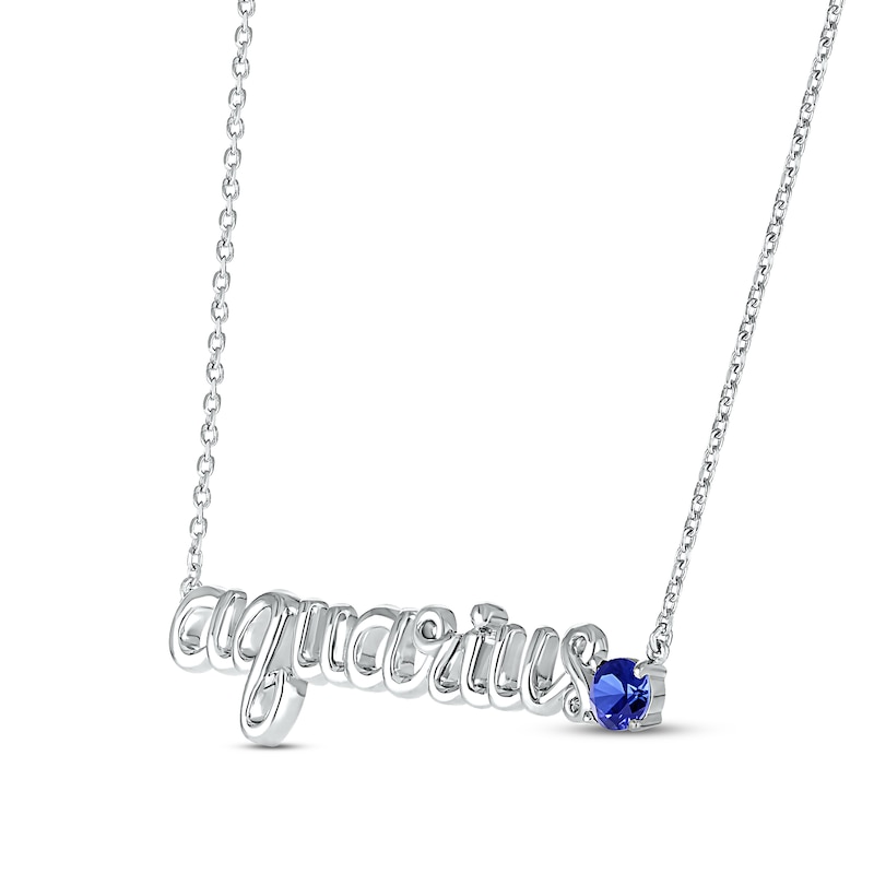 Main Image 2 of Blue Lab-Created Sapphire Zodiac Aquarius Necklace 10K White Gold 18&quot;