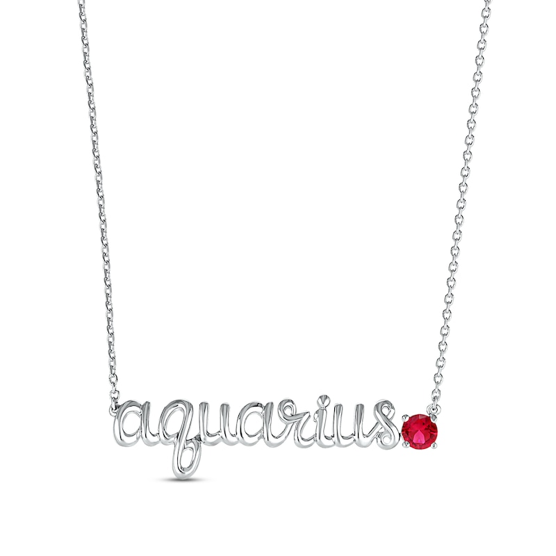 Lab-Created Ruby Zodiac Aquarius Necklace 10K White Gold 18"