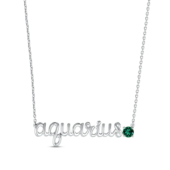 Lab-Created Emerald Zodiac Aquarius Necklace 10K White Gold 18"