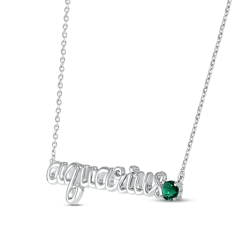 Lab-Created Emerald Zodiac Aquarius Necklace 10K White Gold 18"