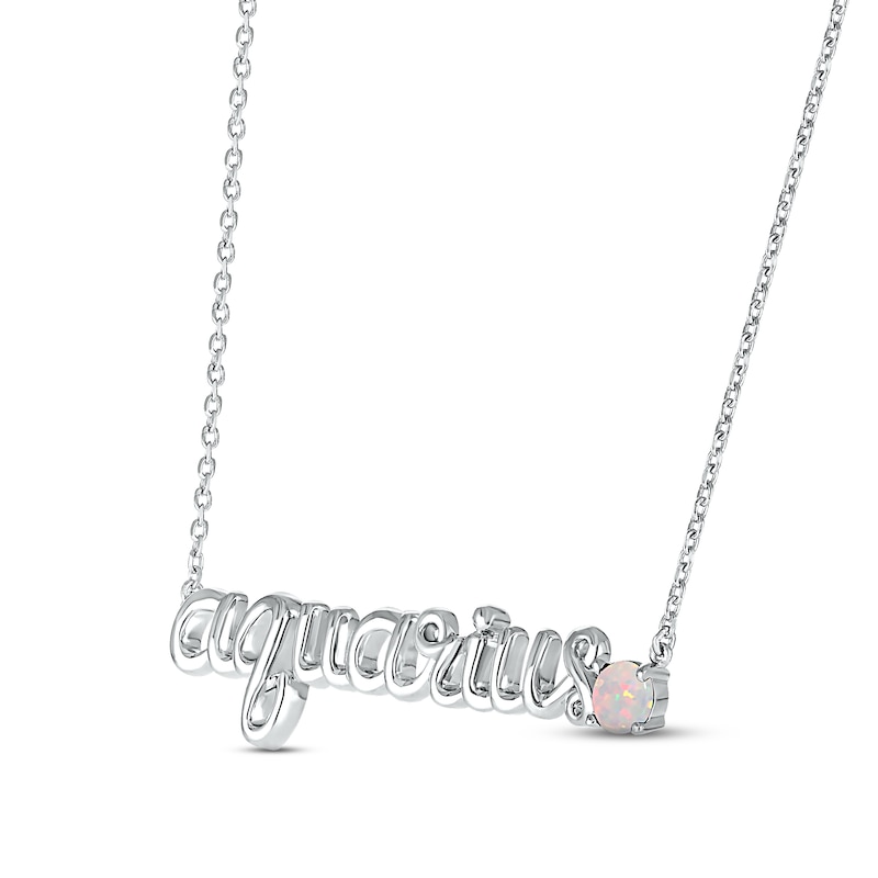 Main Image 2 of Lab-Created Opal Zodiac Aquarius Necklace 10K White Gold 18&quot;