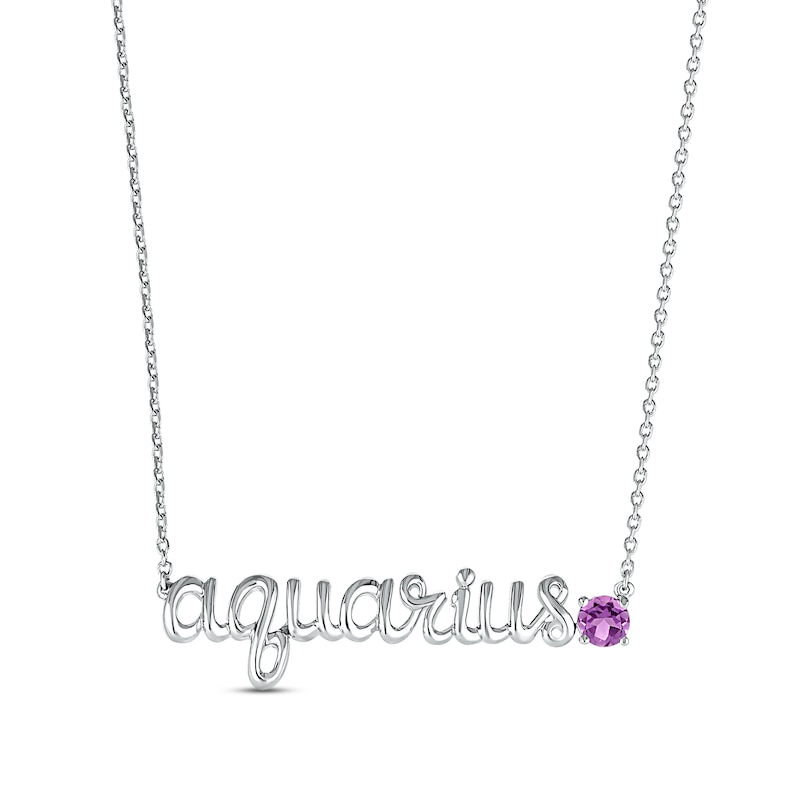 Main Image 1 of Amethyst Zodiac Aquarius Necklace 10K White Gold 18&quot;