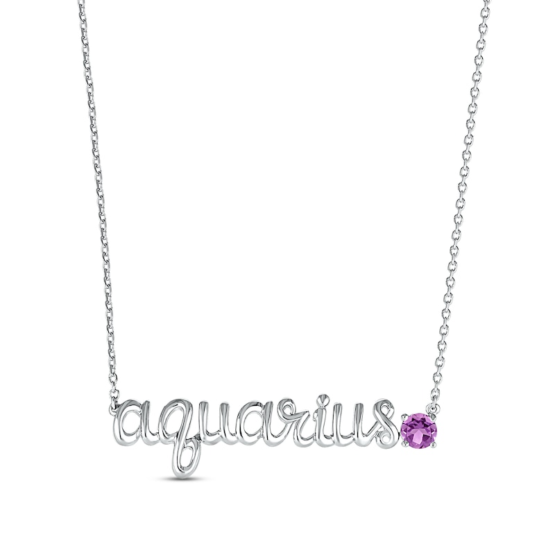 Amethyst Zodiac Aquarius Necklace 10K White Gold 18"