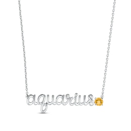 Citrine Zodiac Aquarius Necklace 10K White Gold 18"